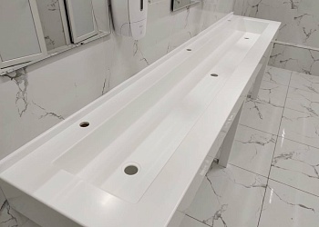 Коллективная раковина для автосалонов из акрилового камня Grandex Pure White P-104