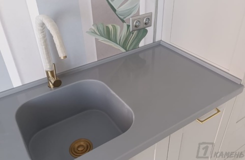 Интегрированная мойка из акрилового камня Grandex S-223 Silver Pear