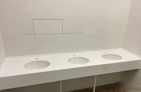 Коллективная раковина для АЗС из акрилового камня Grandex Pure White P-104
